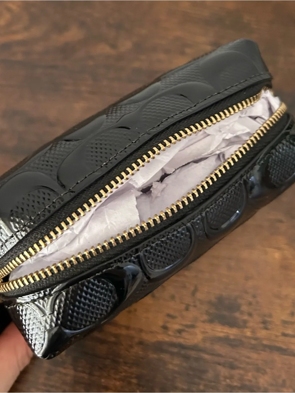Coach Black Patent Leather Signature Cosmetic Bag
